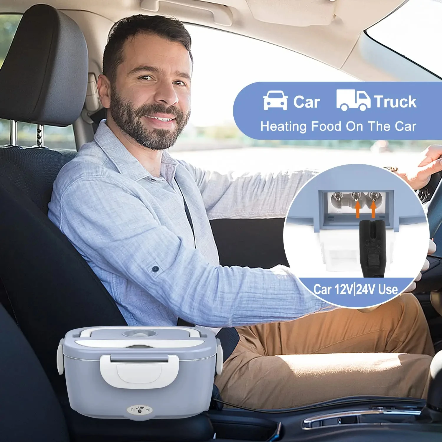 전기 도시락: 12V/24V/110V 휴대용 음식 보온기 (1.5L 누수 방지 스테인리스 용기 및 차량/가정용 보냉 가방 포함)