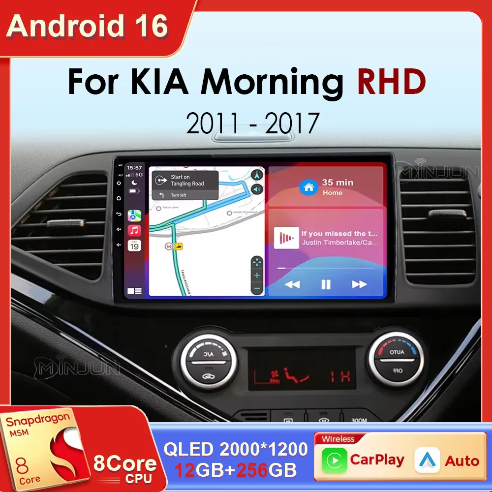 Reproductor Multimedia para Auto Android 16, Estéreo para Auto, Radio GPS, Carplay, para KIA Morning Picanto RHD 2011 2012 2013 2014 2015 2016