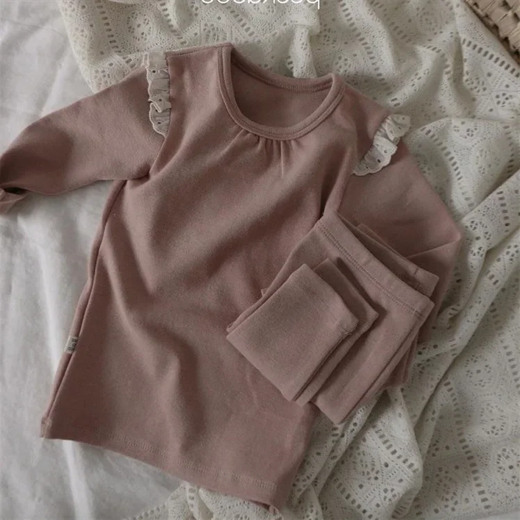 Pajama Sets Spring Autumn Girl Two Pieces Baby Children Clothing Personality Tide Europe and America Flower Edge 2024