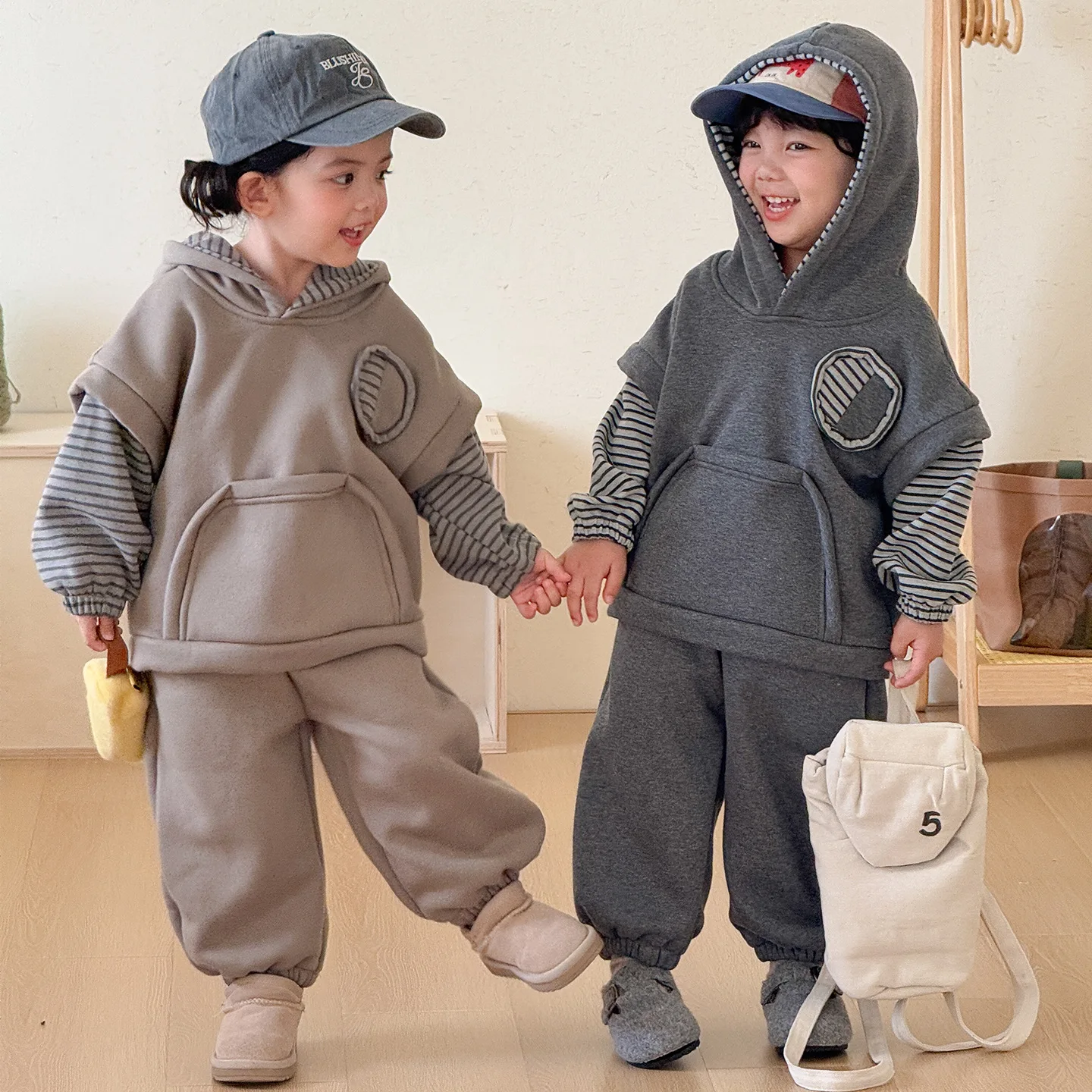 Winter Children Plus Velvet Thick Clothes Set Boys Girls Fleece Hooded Sweatshirt + Pants 2pcs Suit Kids Sports Outfits 1-8 Year