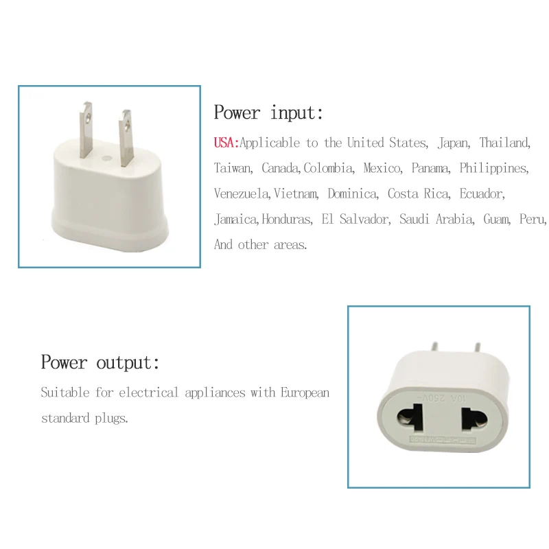 Universal EU To US Plug Euro Europe To USA Travel Wall AC Electrical Power Charger Outlet Adapter Converter 2 Socket Input Pin