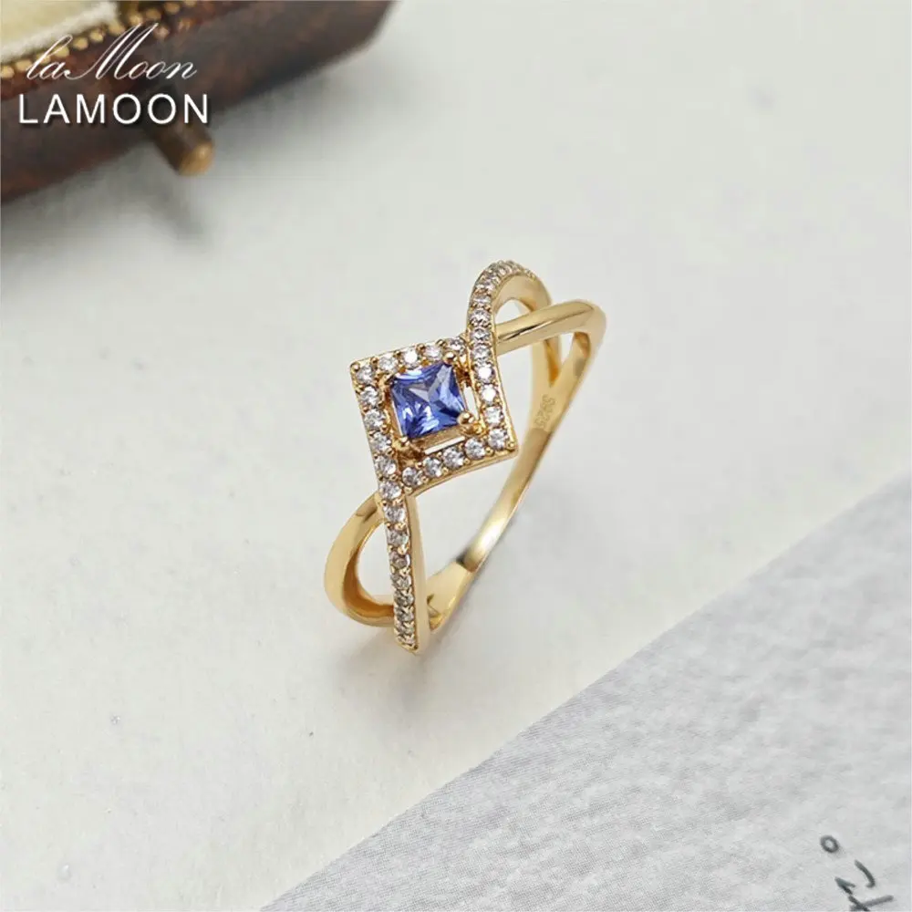 

LAMOON Vintage Tanzanite Gemstone Ring For Women Luxury Elegant 925 Sterlig Silver Gold Vermeil Fine Jewelry Birthday Gift