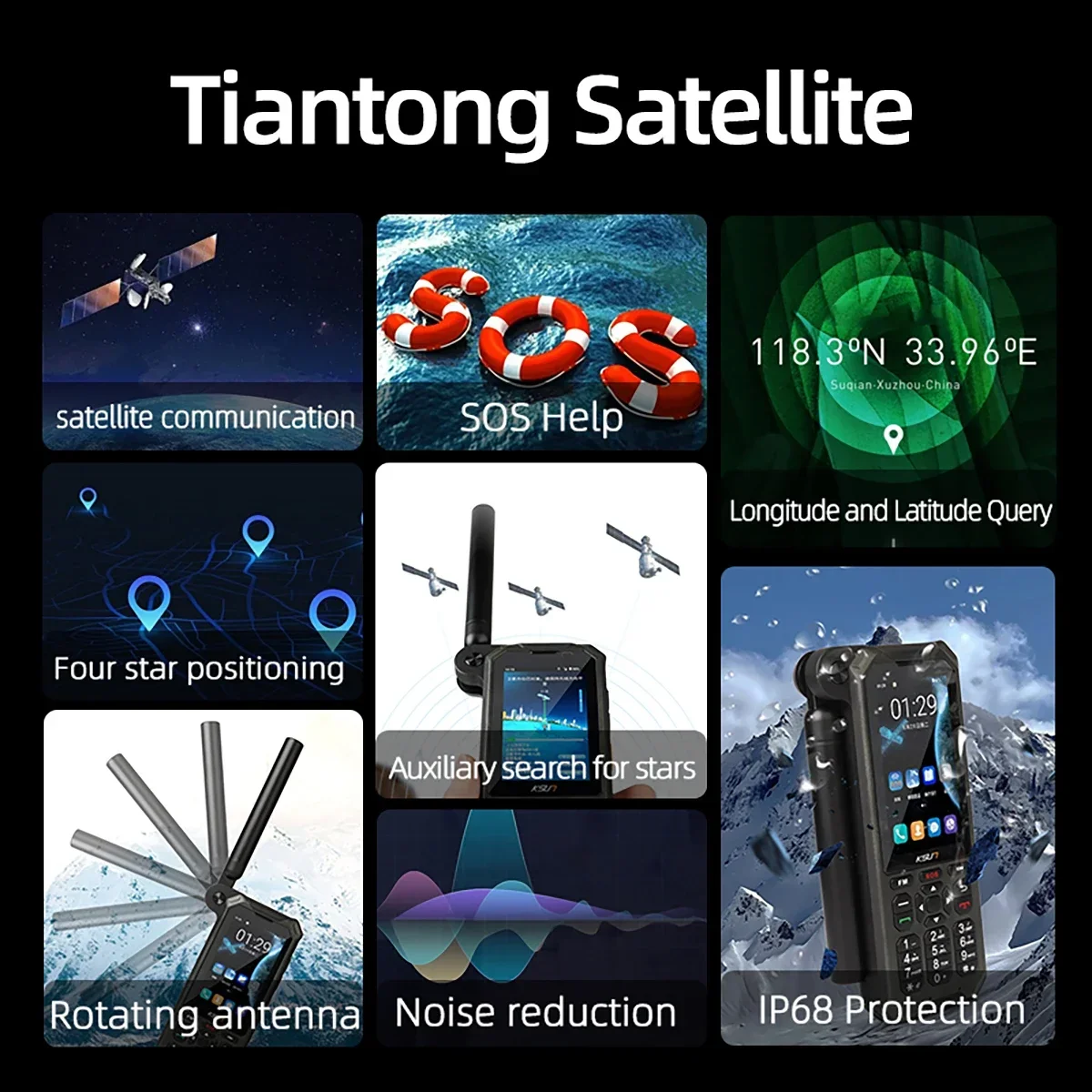 Yunyi KSUN Walkie Talkie por satélite SOS IP68 impermeable Beidou GPS GLONASS Galileo posicionamiento satélite teléfono móvil para campo H