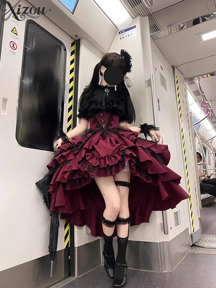 

Dark Gothic Y2K Women's Skirt Set Lolita Cos Clothing 2 Piece Sets Womens Outfits Casual Summer Short Sleeve Top and Skirts Sets