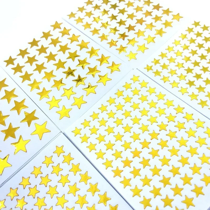 Imagem -02 - Gold Star Sticker Stamping Estrela de Cinco Pontas Recompensa Etiqueta Professor Elogio Etiqueta 10 Folhas por Bolsa