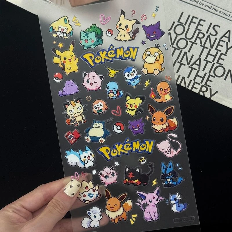 Pokemon Embossed Cartoon Stickers Cute Pikachu Pokeball Character Decals DIY Crafts Anime Toys Notebook Water Bottle Decor