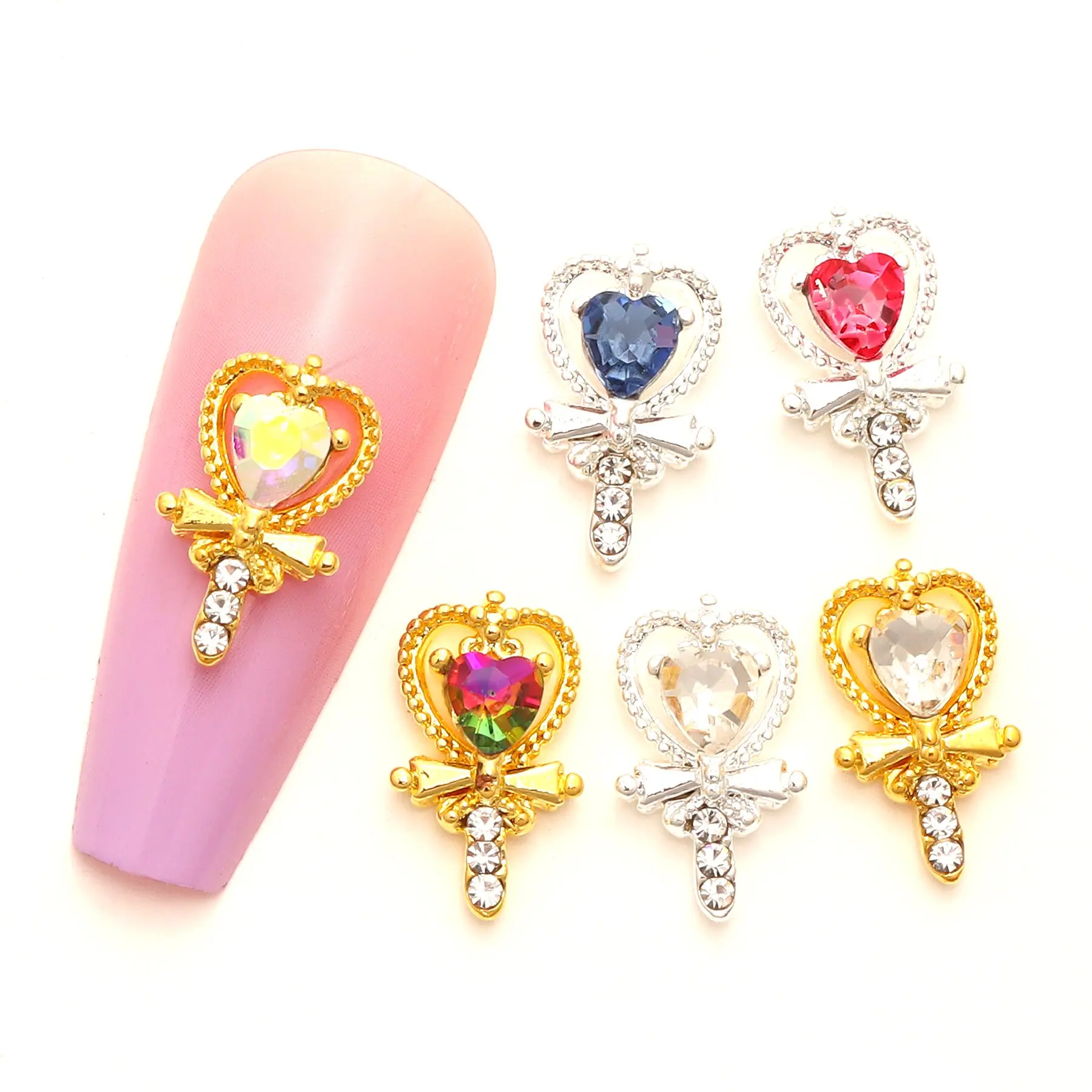 10 Pcs/pack 3D Fairy Stick Magic Stick Nail Charm Beauty Girl Nail Art Jewelry Rhinestone Crystal Glitter Nails accessories