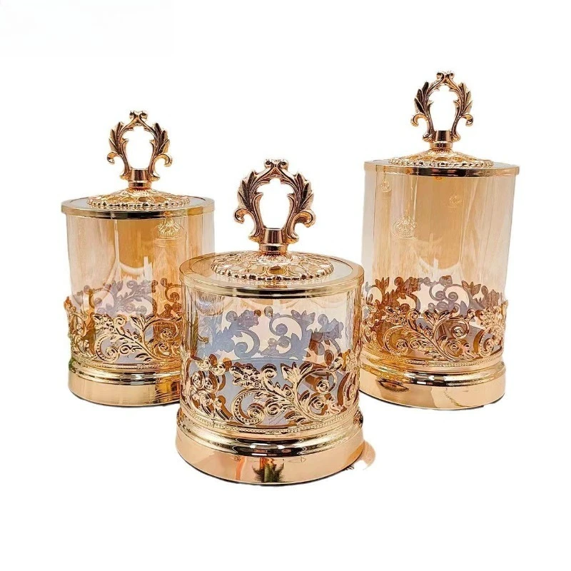 

Gold electroplated maple leaf cup lid glass jar living room candy jar household European snack storage box