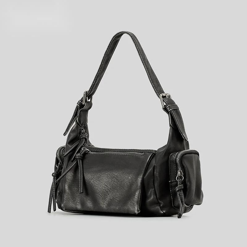 Sac fourre-tout rétro punk initié pour femme, design multi-poches, sac sous les bras, style moto, fille cool, rétro, gothique, nouveau