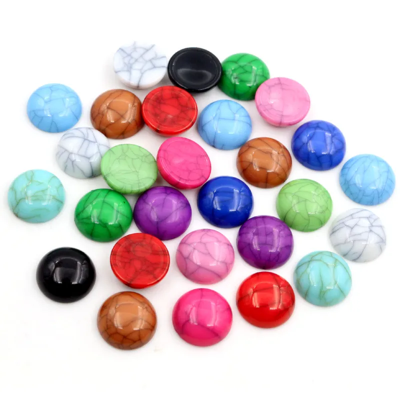 New Fashion 40pcs/lot 12mm 8mm 10mm Mix Fashion Colors Crack Style Flat Back Resin Cabochons Cameo