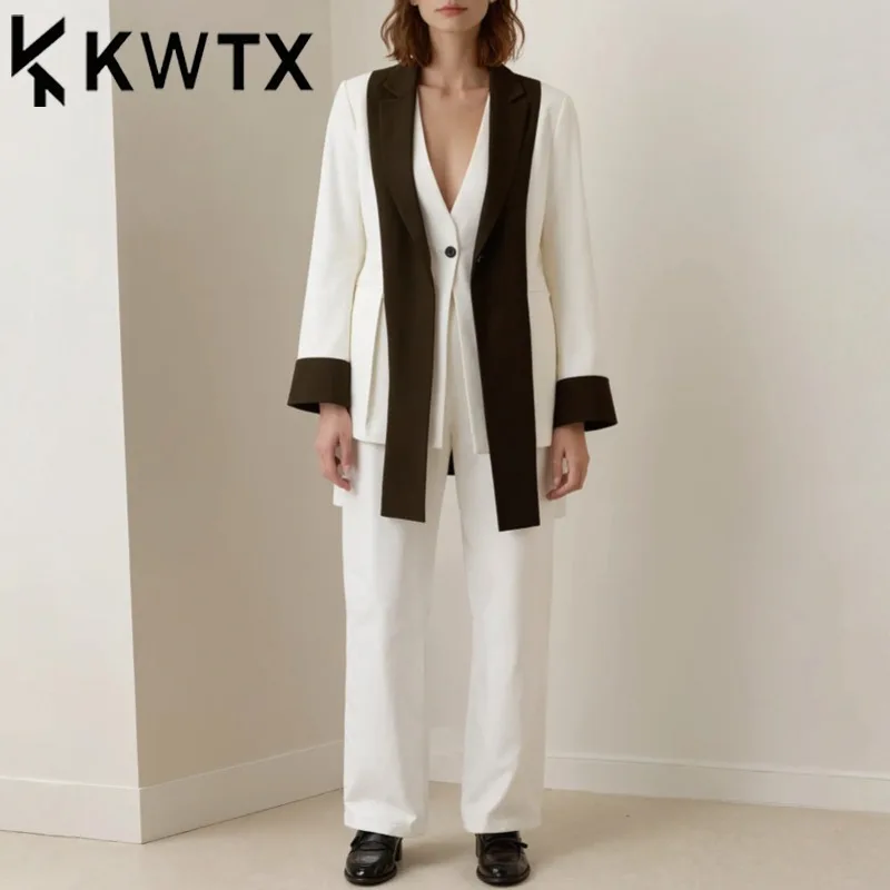 

KWTX 2025 New Sustainable Women's Suit Set 2 Piece Blazer Pants Eco Friendly Fabric Work Casual Office Wear elegant ladies