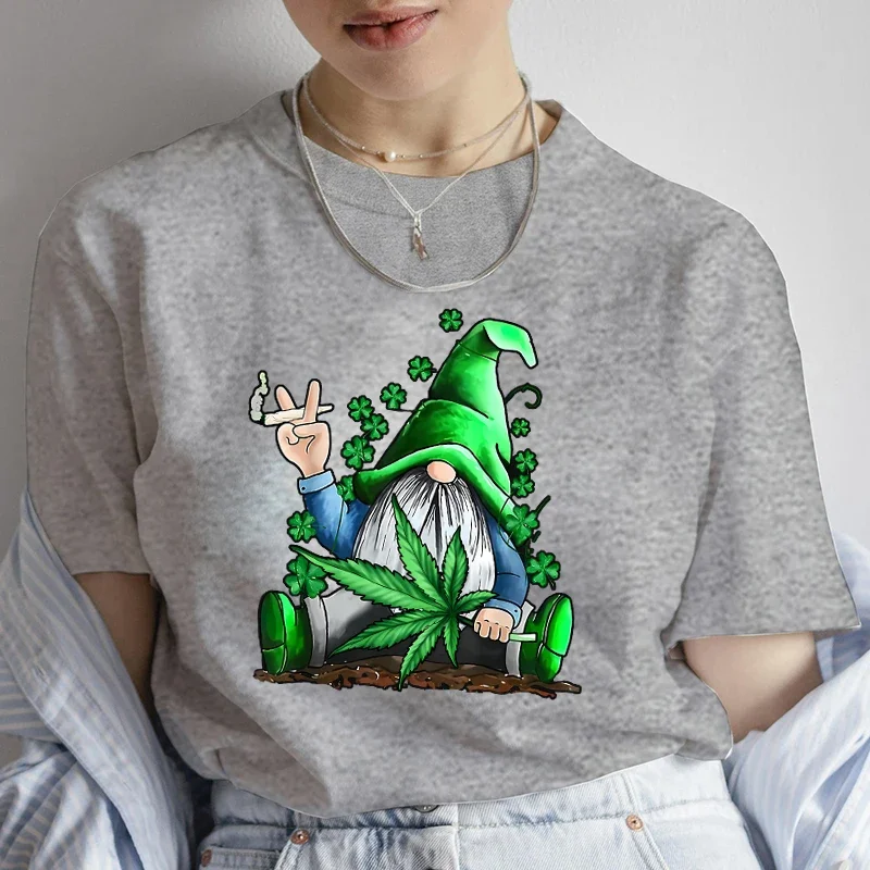 Funny Gnome Graphic T-Shirts Women Short Sleeve St Patrick's Day Fashion Tees Tops Female Tee Shirt T-shirts Casual Streetwear