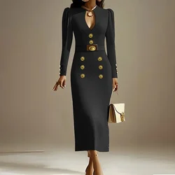 Modigirl Women's Black Wedding Evening Banquet Dresses Clothing Formal Winter Spring Buttoned Female Vintage Long Sleeve Dress