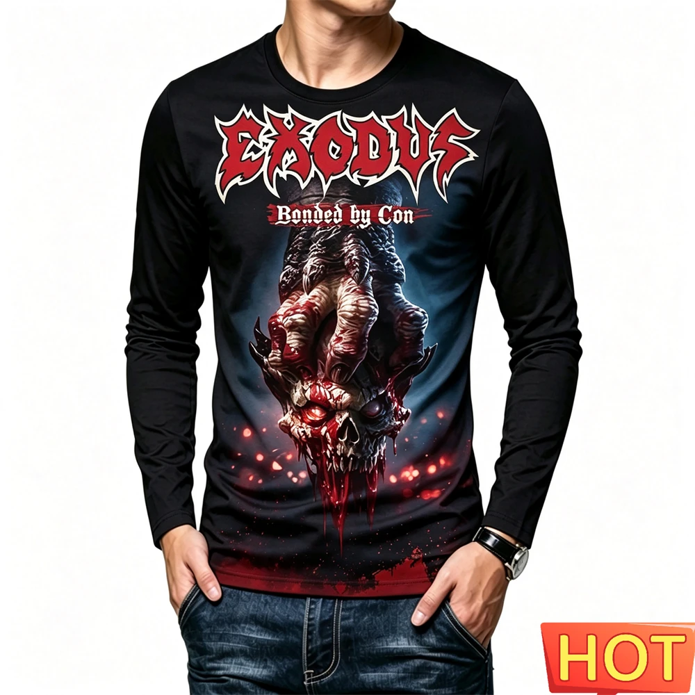 Terror Skull Print Men's T Shirt Classics Film Style Long Sleeve T-shirt Hip Hop Punk Streetwear Autumn Casual O-neck Loose Tees