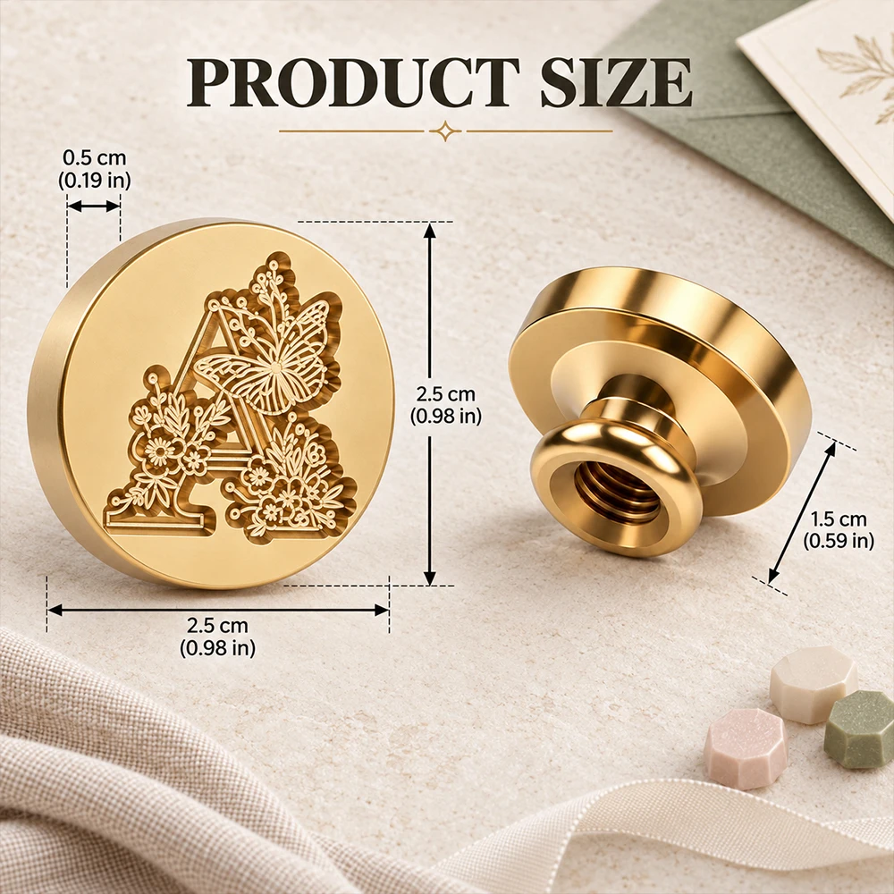 Retro Butterfly Floral Letter Wax Seal Stamp, A-Z 26 Initials Brass Stamp Head Sealing Wax Accessory for Wedding Cards Envelope