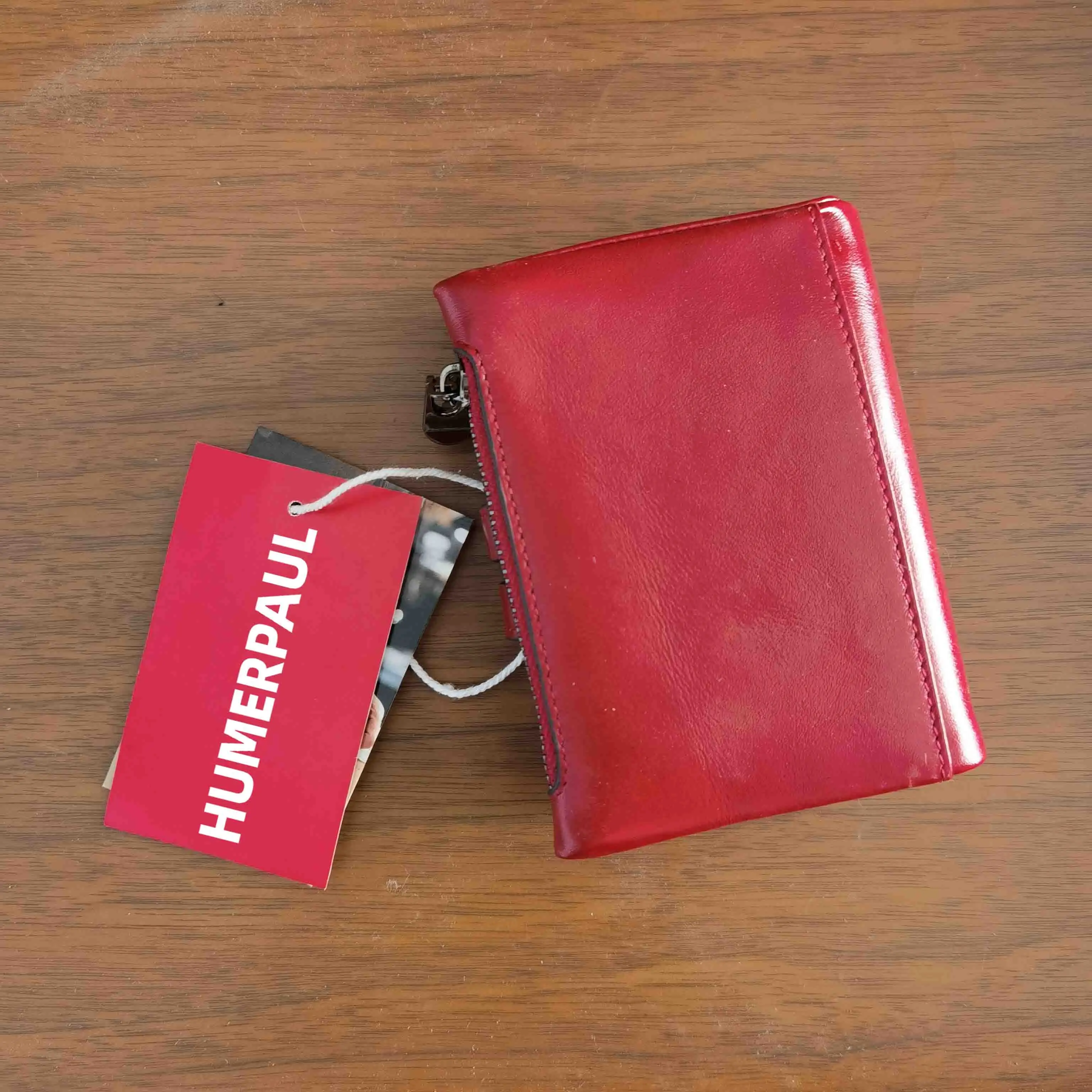 HUMERPAUL Pocket Wallet Red  Soft Cowskin Short Purse With Coin Pocke Cow Leather Card Female Small Card Holder Wallets