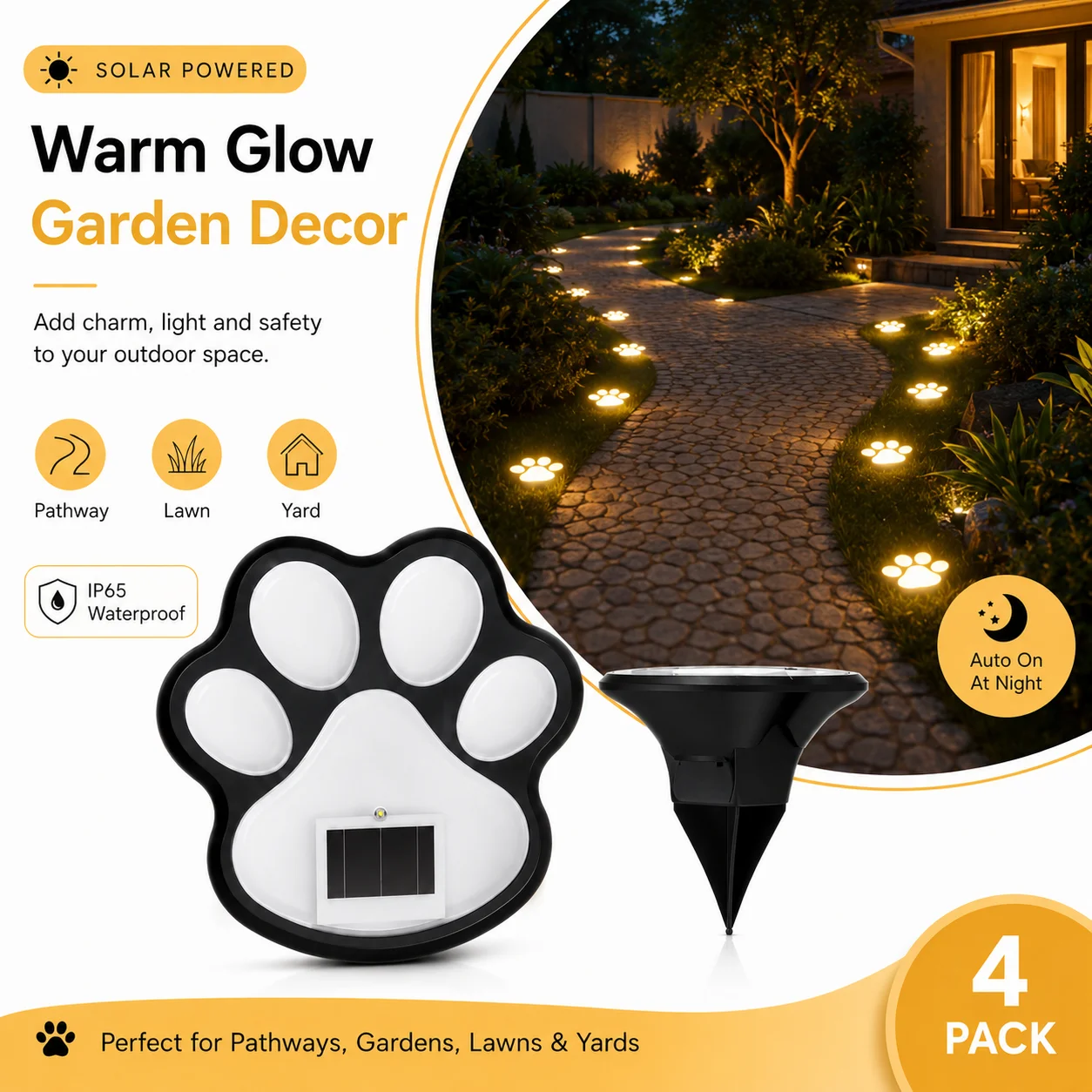 4-20PCS Outdoor Solar Paw Print Lights Waterproof LED Dog Cat Footprint Lawn Lamps for Garden Path Patio Yard Home Decor
