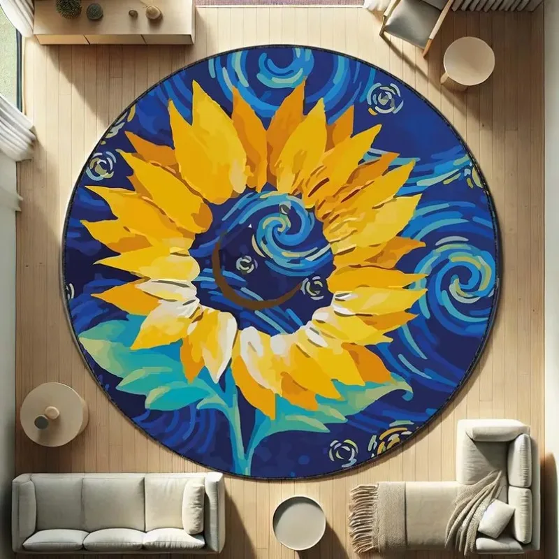 عباد الشمس السجاد المستديرة الملونة شروق الشمس الأزهار البساط بوهو ديكور المنزل امتصاص الماء المضادة للانزلاق Floormat لغرفة المعيشة ديكور #2