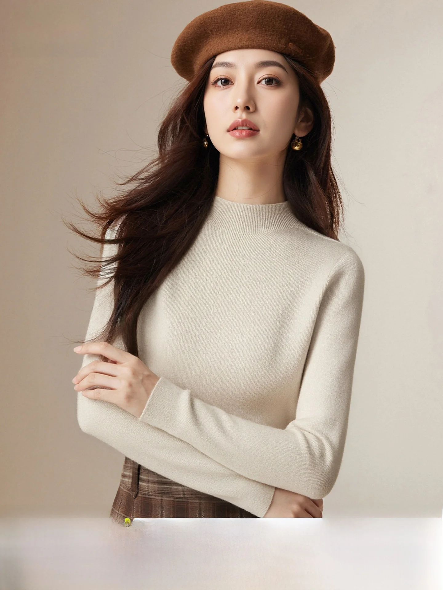 

Women's Knitted Wool Blend Half High Neck Sweater Autumn Winter Casual Style Soft Fabric Base Layer Shirt Polyester Nylon Woo...