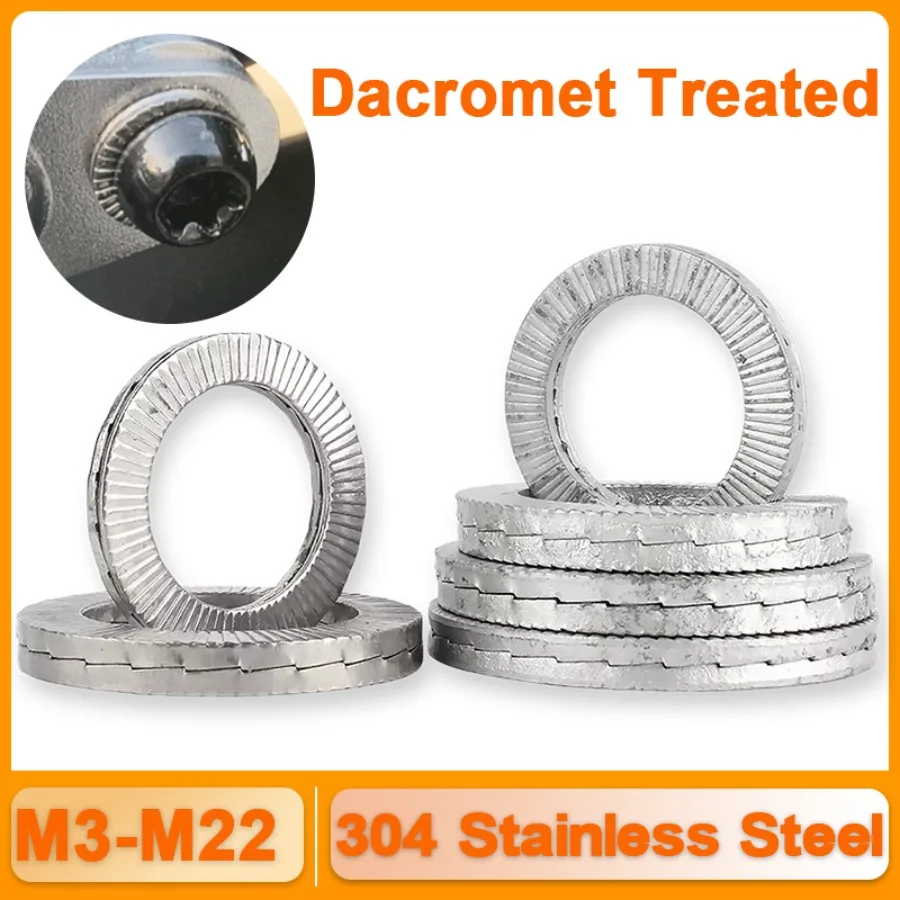 304 Stainless Steel Dacromet DIN25201 Double Deck Self-Locking Washer Wedge Lock Loose Shock Proof Gasket M3 M4 M5 M6 M8 M10~M22