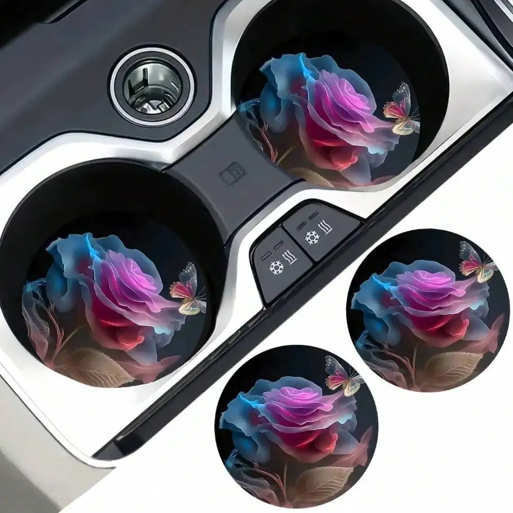 Car Cup Holder Coasters 2pcs Anti-Slip Shockproof Universal Fashion Car Coasters Interior Insert Accessories & Party Gift