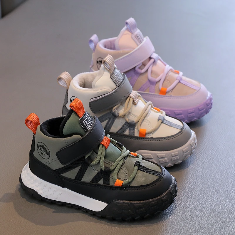 Winter Children Shoes Boy Plush Sneaker Warm Sports Tennis School High Top Kids Trainers Korea Style Boy Cotton Shoes