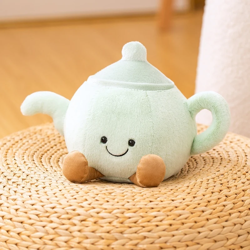 Bonito kawaii xícara de chá bule xícara de café brinquedos de pelúcia bolo dos desenhos animados boneca de pelúcia chá copo da vida real plushie travesseiro presentes macios para crianças