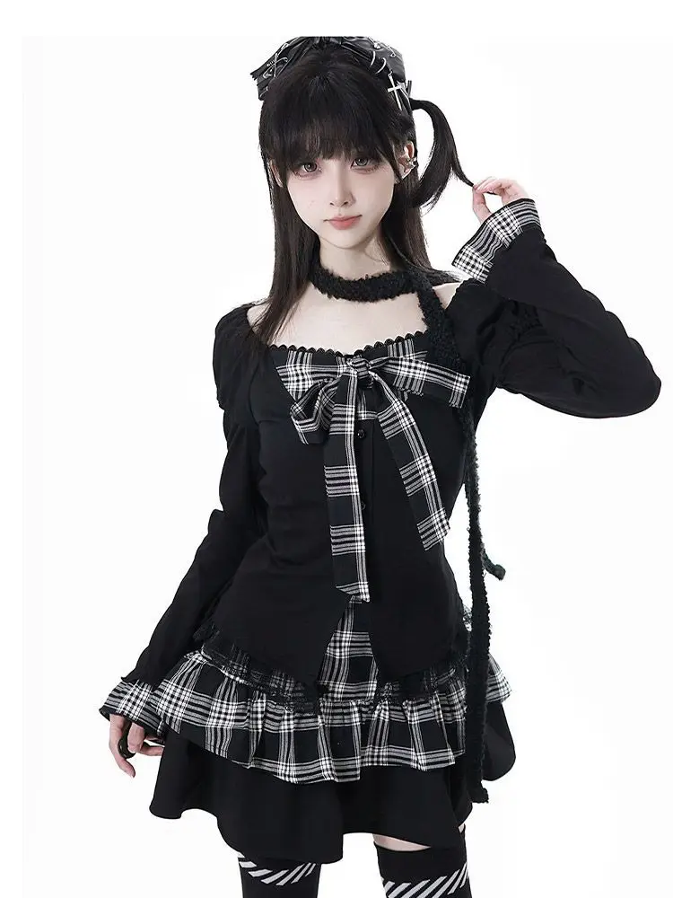 Preppy Style Lolita Suit Women Kawaii Japanese Vintage Tops with Mini Dress Y2K Casual Daily Female image 6
