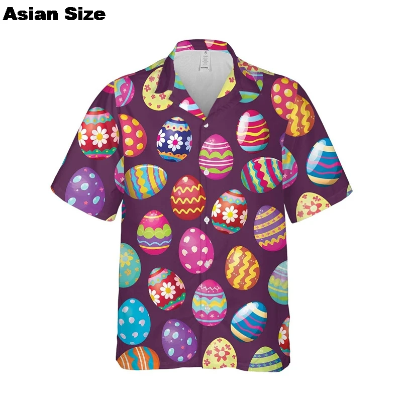 

Happy Easter Day 3D Print Shirts For Men Clothes Casual Hawaiian Cartoon Cute Rabbit Beach Shirt Egg Graphic Blouses Button Tops