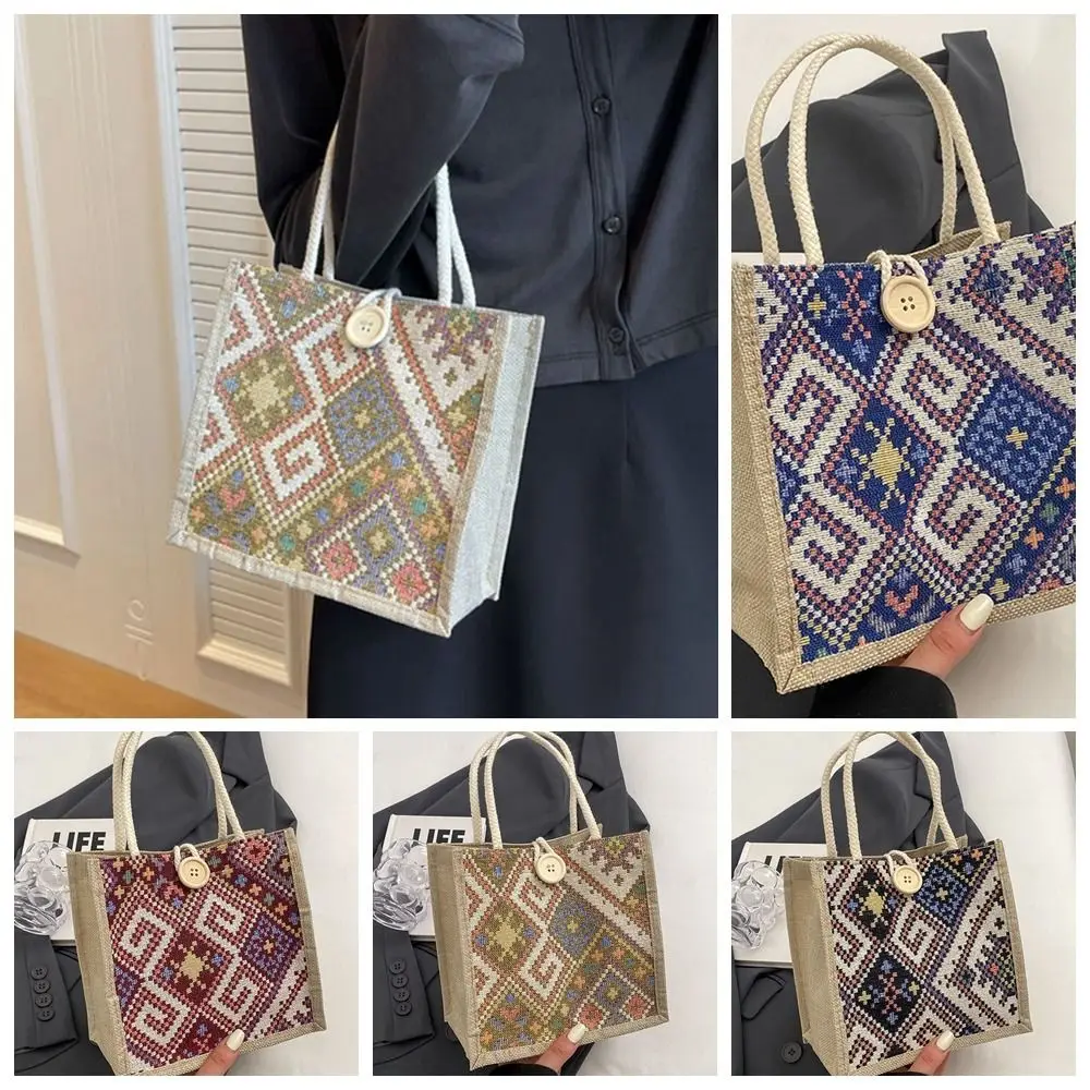 

Embroidery Ethnic Style Canvas Bag Print Large Capacity Linen Handbag Mommy Bag Storage Bag Printing Cloth Lunch Bag Children