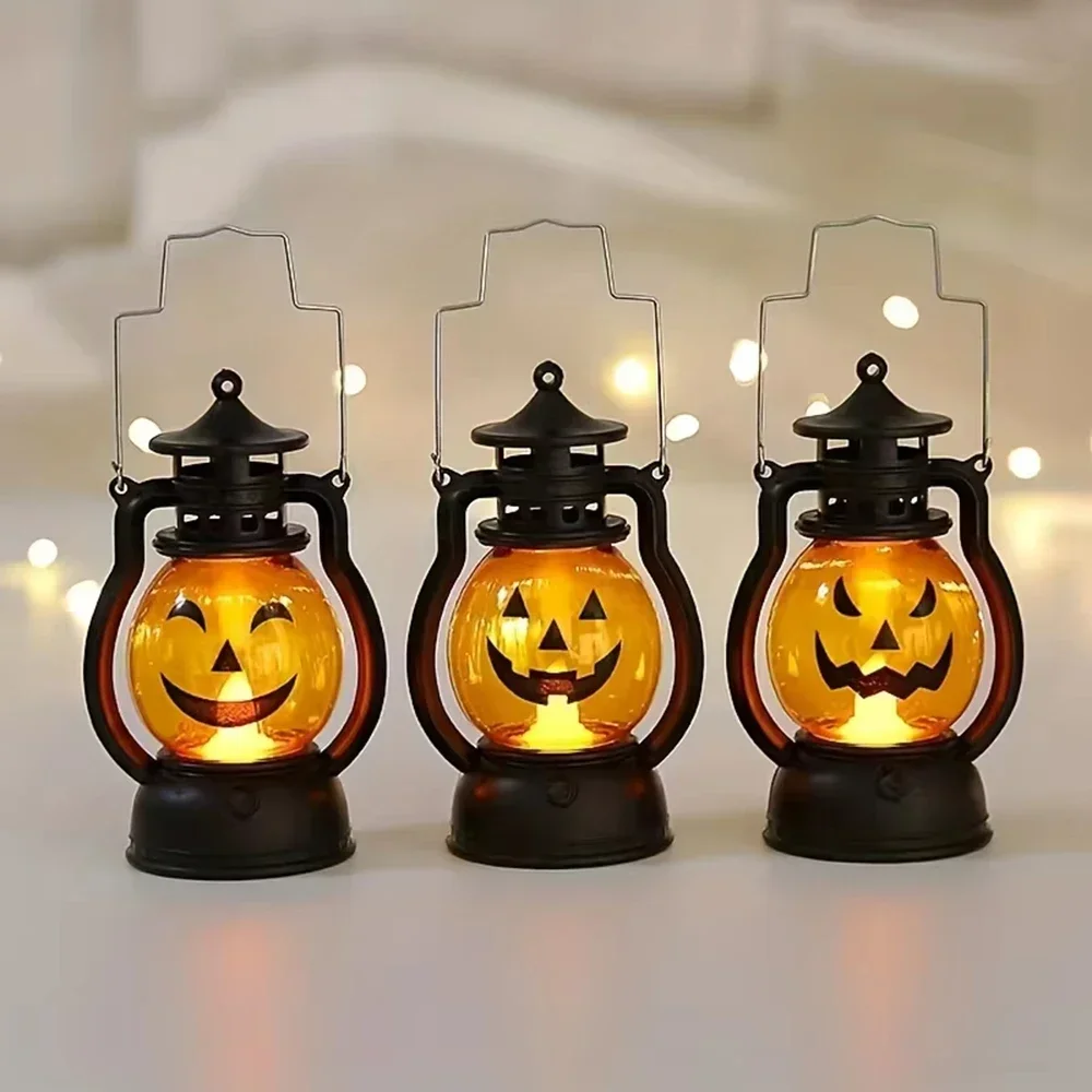 Halloween Decoration LED Pumpkin Lantern,Horror Ghost Festival Bar Haunted House Ornaments,Halloween Party Retro Small Oil Lamp