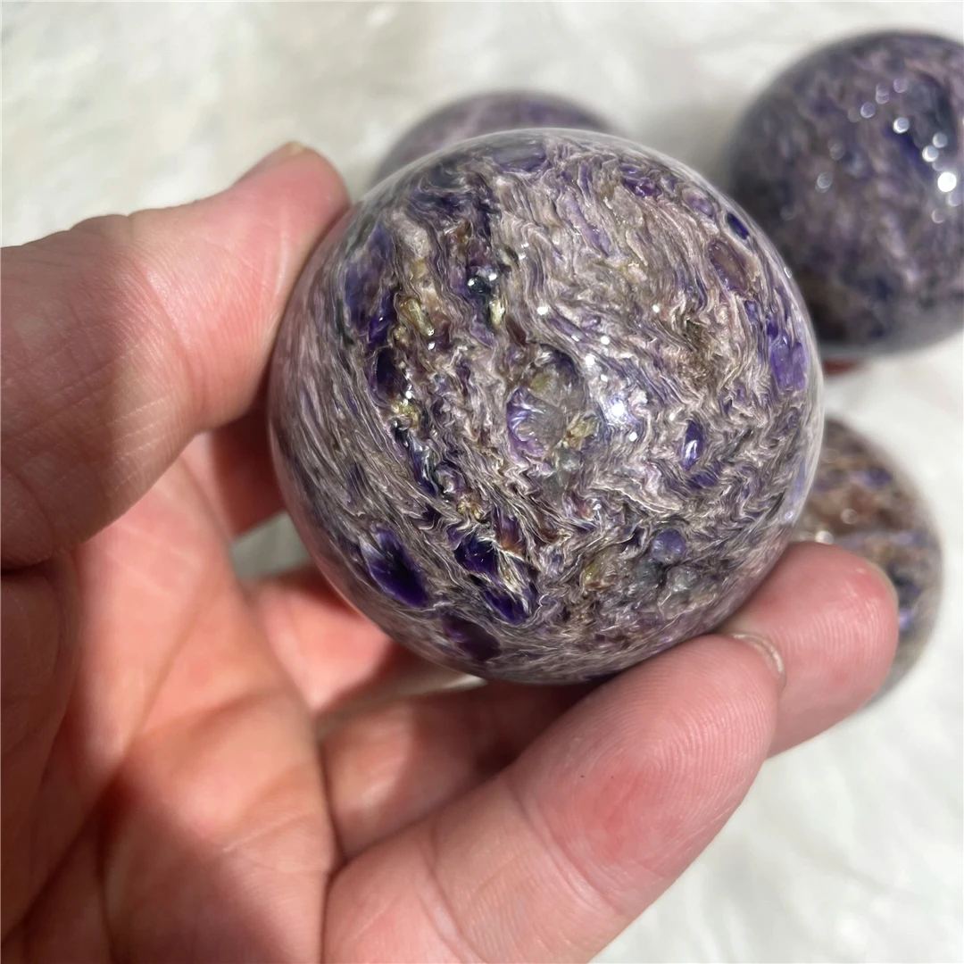 5.5cm Natural Gemstone Charoite Quartz Crystal Sphere Healing Chakras Mineral Ball Valuable Stone Indie Decor Desk Ornament