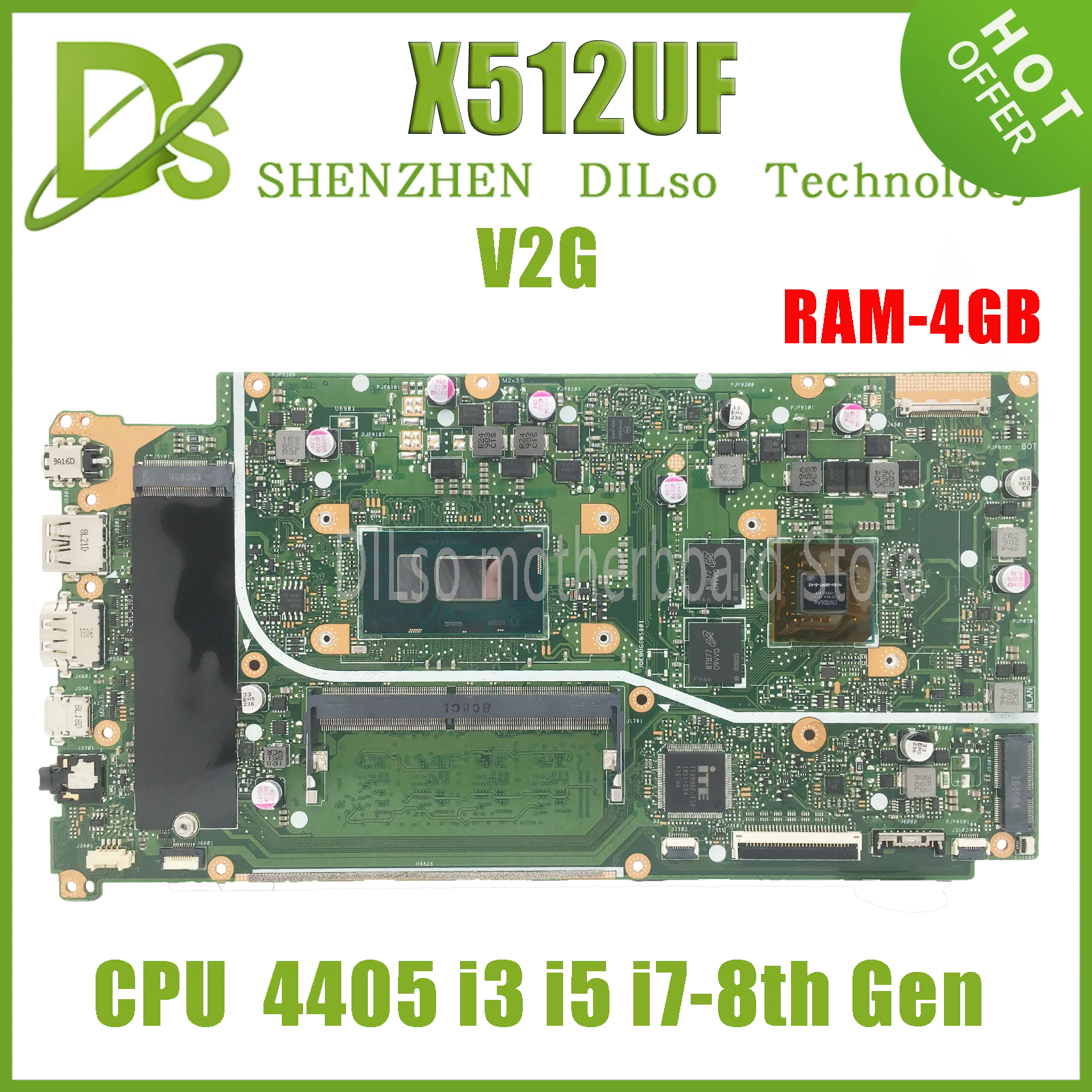 

KEFU X512UA Mainboard For ASUS VivoBook 15 X512UF X512UB F512UA Laptop Motherboard With 4417U I3 I5 I7 8th Gen 4G-RAM PM UMA