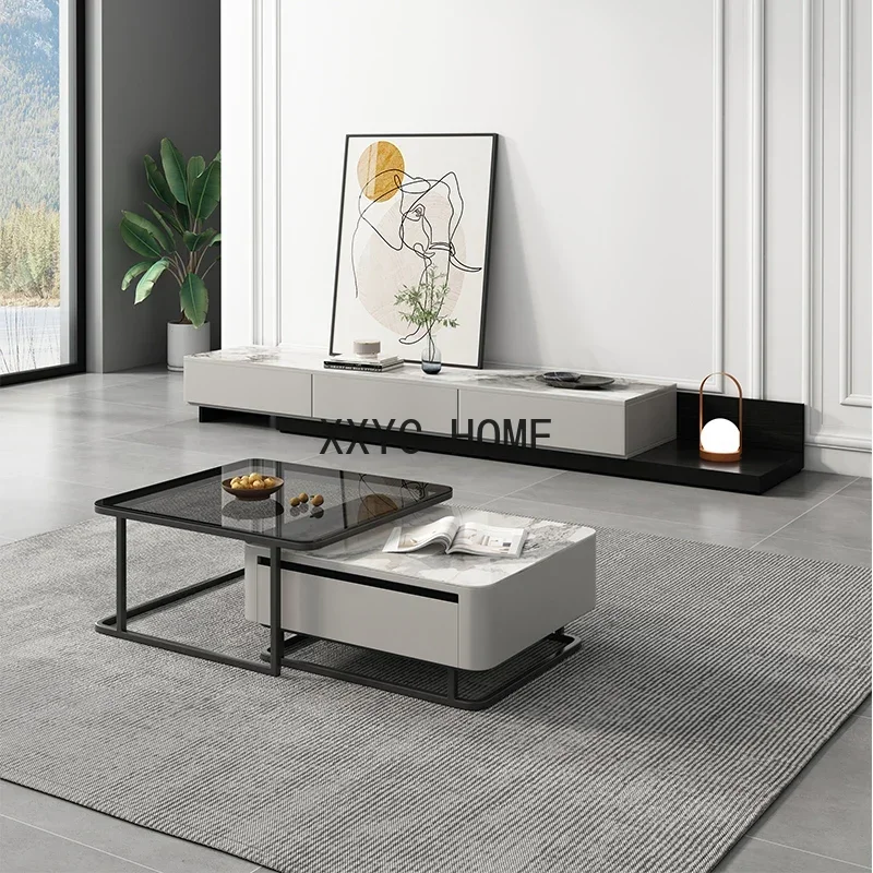 

Coffee Table Simple and Light Luxury Drawer Square Glass Coffee Table TV Cabinet Combination