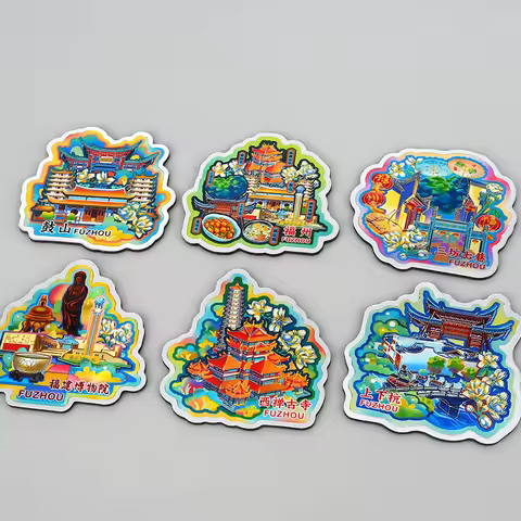 Fuzhou Landmark Fridge Magnets Home Decor Refrigerator Stickers China Scenic Spot Tourist Souvenir Gift Idea