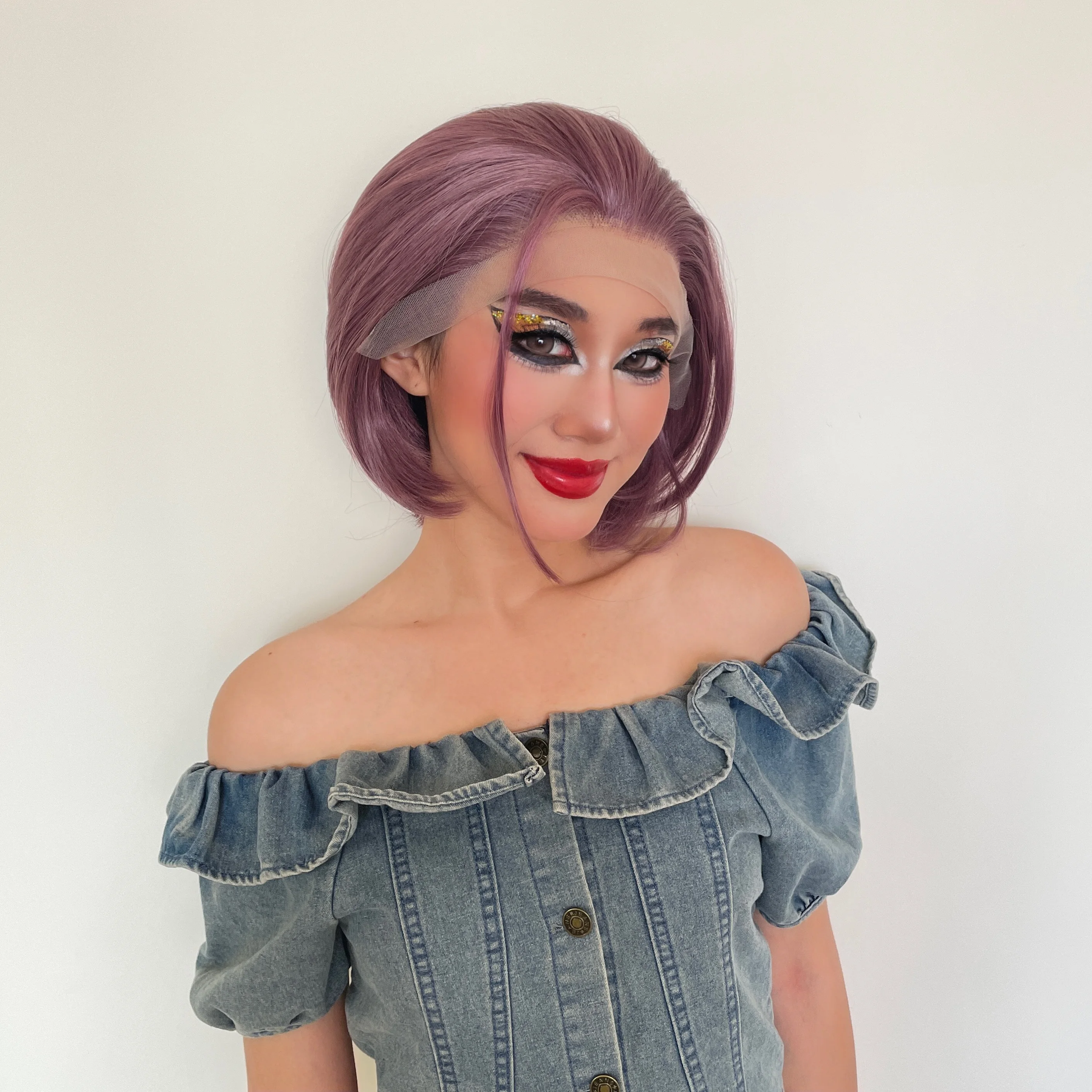 Purple Mixed Short Bob Cut Synthetic Lace Wigs for Black Women Cosplay 13x4 Lace Front Wigs for Men 150% Pixie Natural Hairline