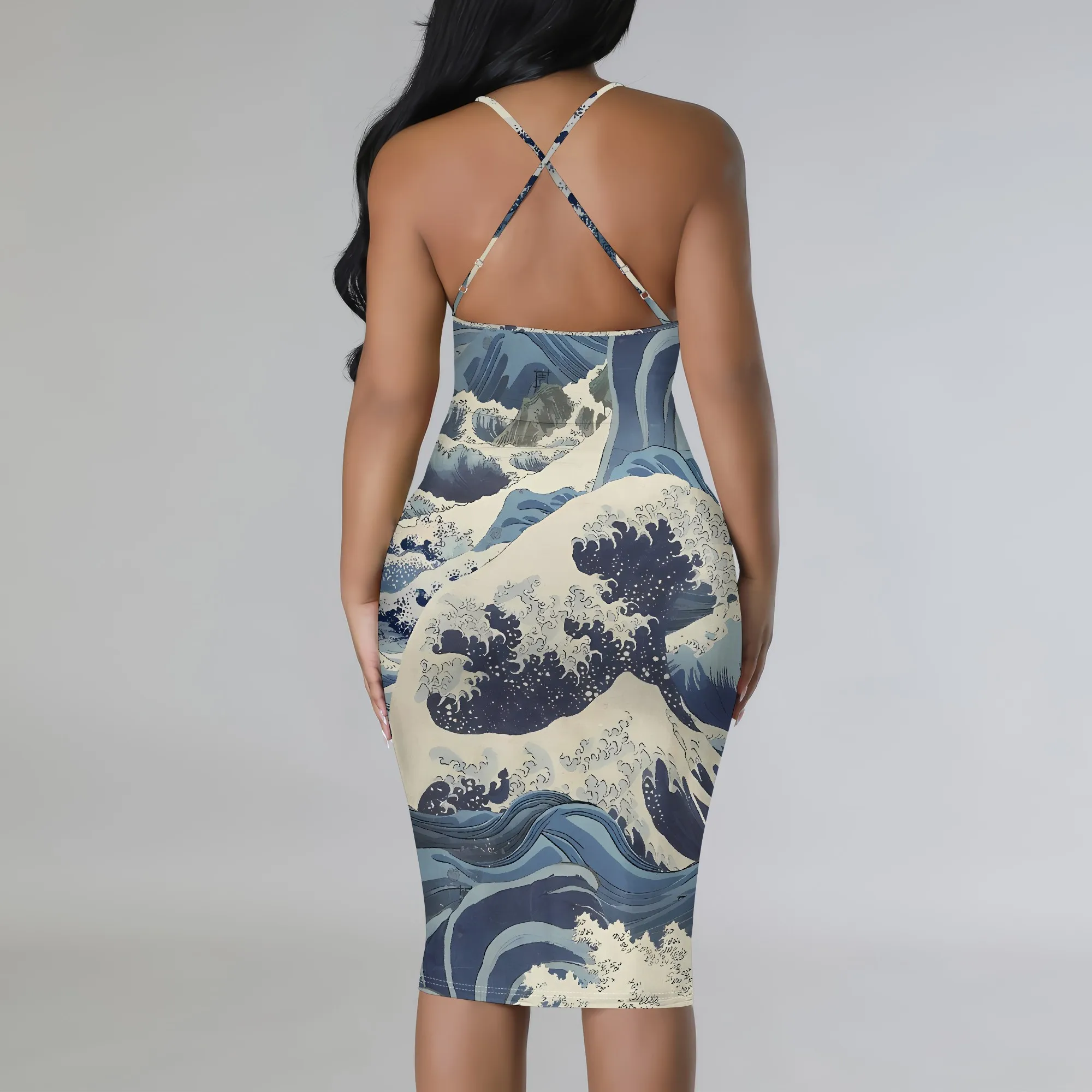 فستان EQQZD أنيق برقبة مربعة وحزام نحيف، فستان ضيق رومانسي بطباعة المناظر الطبيعية الفنية للنساء