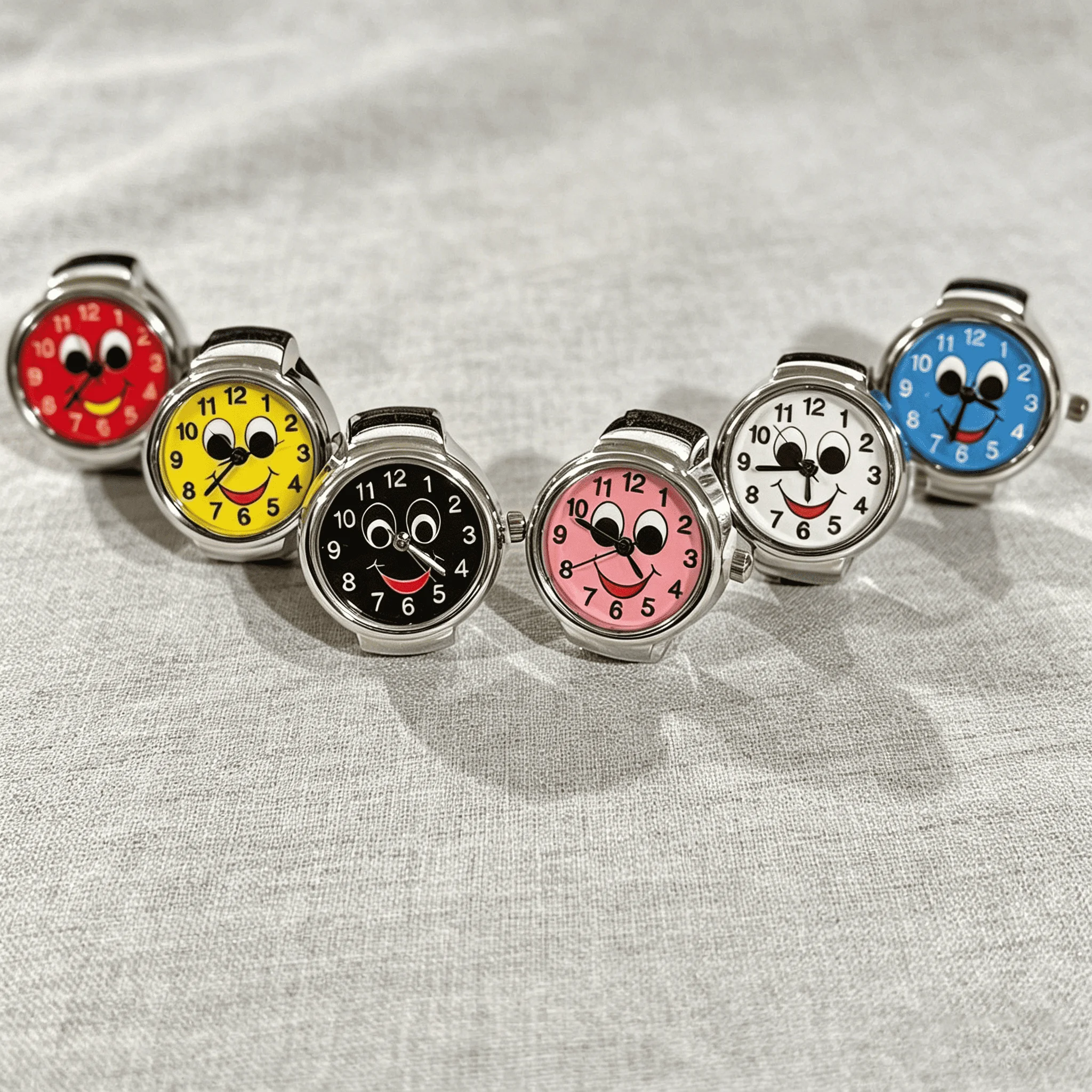 Funny Expression Face Watch Ring - Retro Mini Wristwatch Style Ring, Silver Plated & Adjustable Band