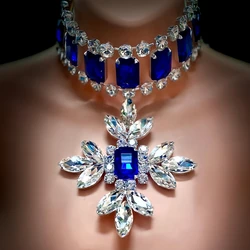 Stonefans Large Geometric Pendant Necklace Drag Queen Red Carpet Jewelry Exaggerated Dubai Rhinestone Choker Chain Women Party