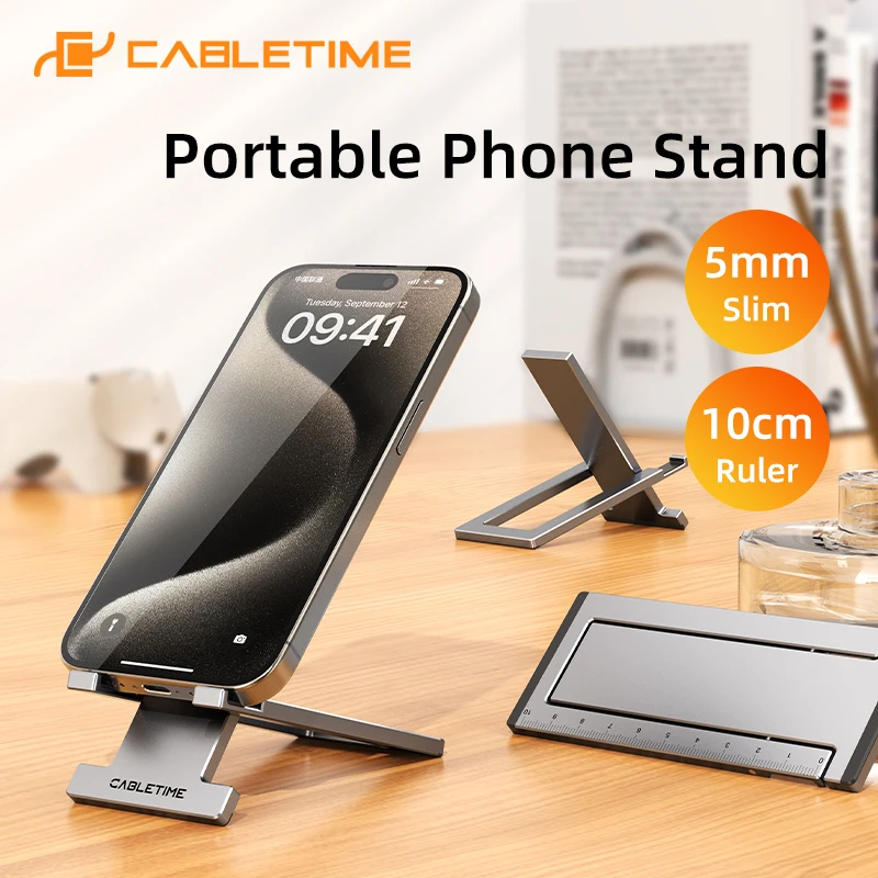 

CABLETIME Phone Holder Stand for Mobile Phone Bracket Non-slip Secure Tablet Aluminum Alloy Compatible with Phone and iPad