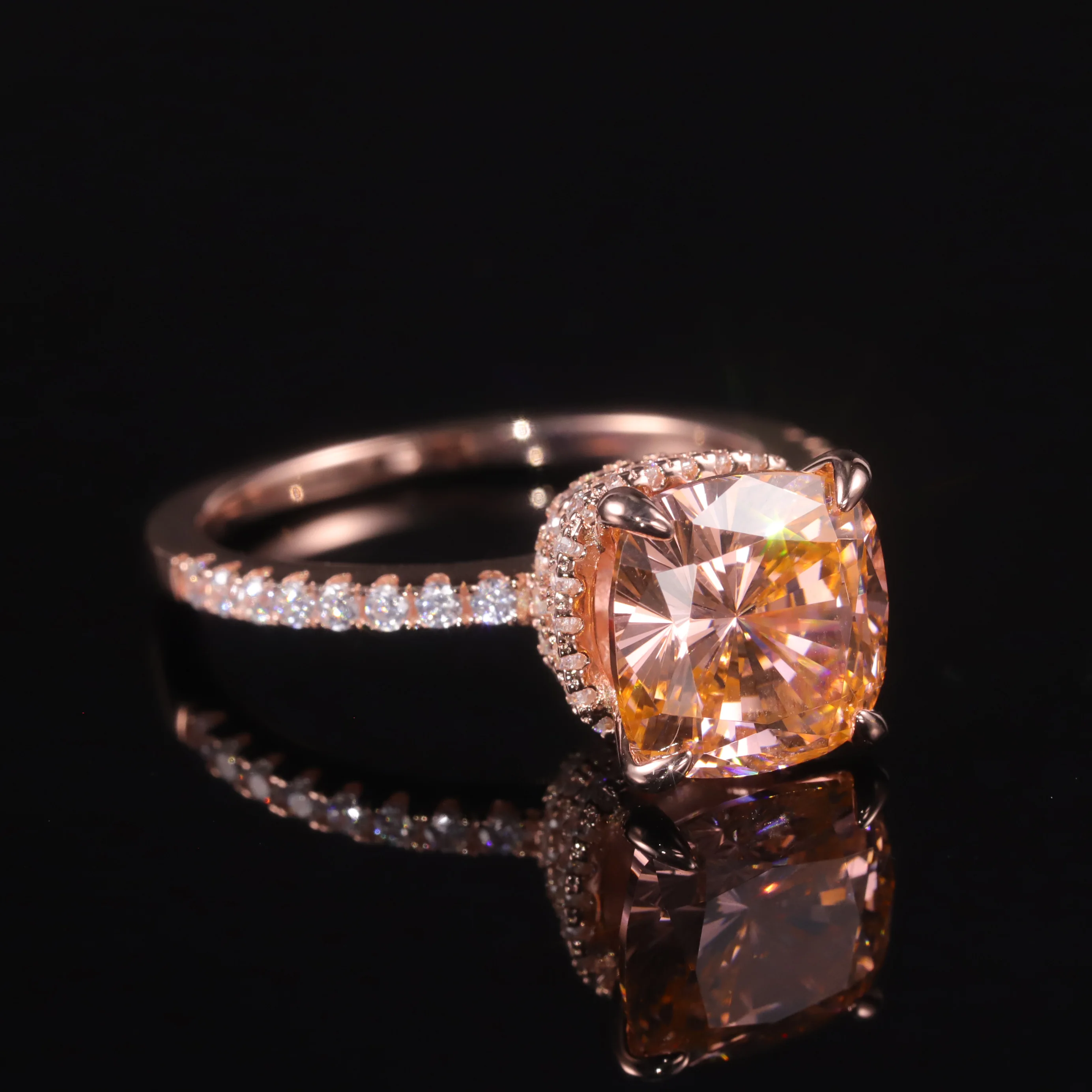 GEM\'S BALLET Cushion Cut Diamond-fire CZ - Moganite Color Engagement Ring 925 Sterling Silver Handmade Rings Gift For Her