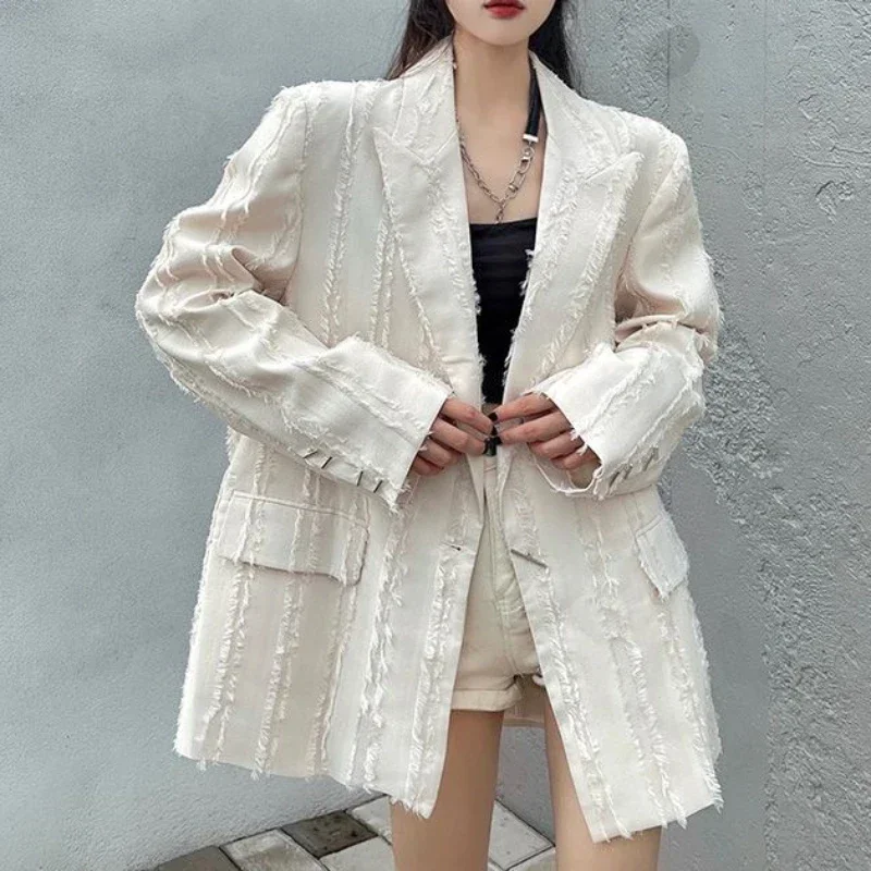 

New Korean Oversized Blazer Black Female Suit Jacket For Women New Niche Loose Fringe Brushed Suit Top Trend