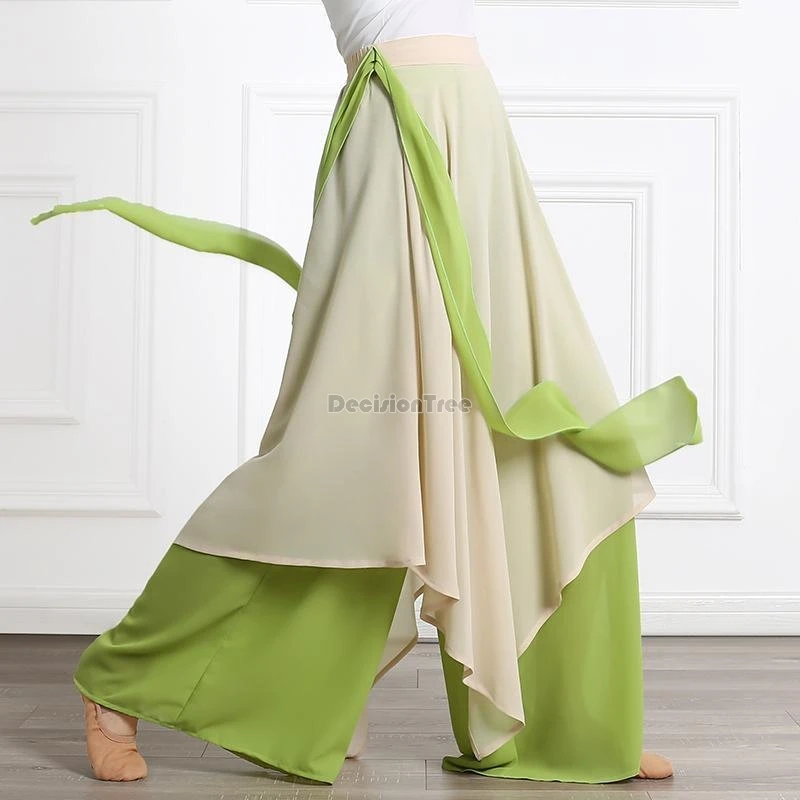 2024 classical dance performance fairy chiffon pants chinese solid color patchwork trousers elegant leisure temperament britches