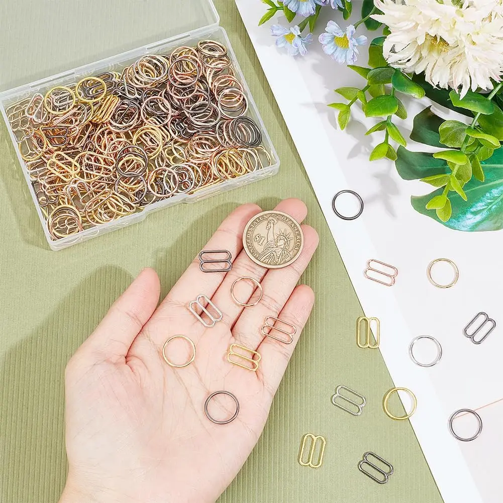 100 Stück 6mm~25mm Metall-BH-Ringe und -Schieber, Riemenversteller, Schnallen, Unterwäsche-Schieber, Ringclips zur Lingerie-Verstellung – Detail 8