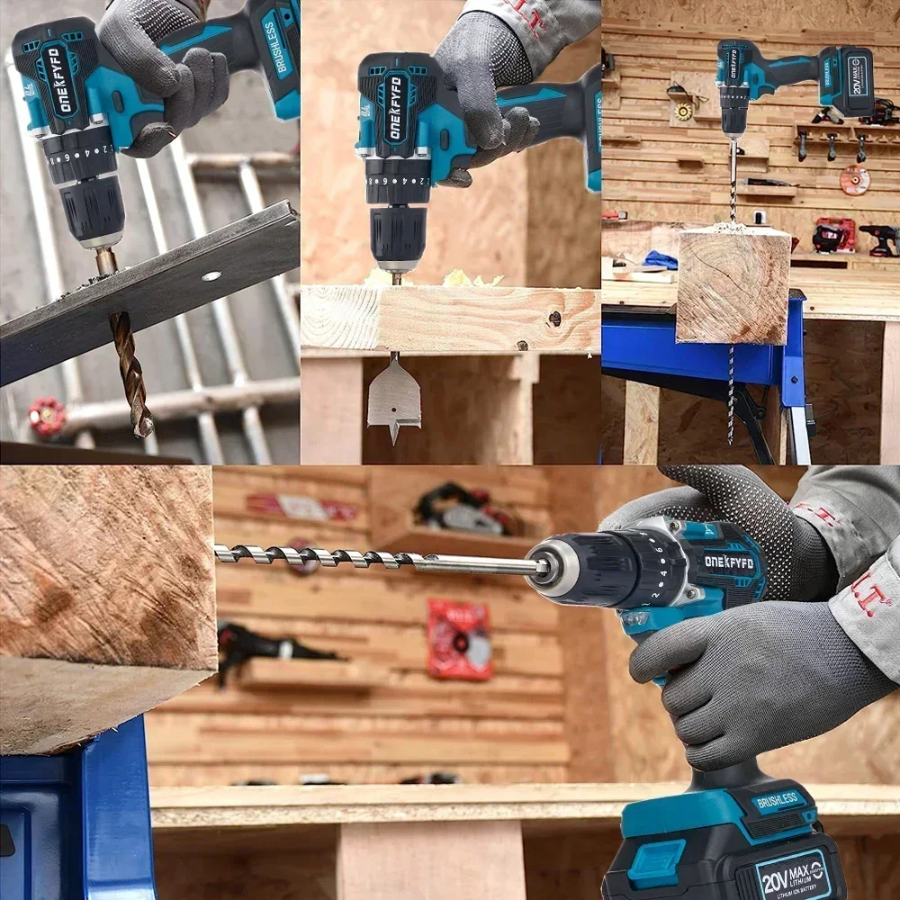 Brushless Electric Impact Drill, Martelo sem fio, Chave de fenda elétrica, Ferramenta elétrica, 3 em 1, 13mm, Torque 20 + 2 para bateria Makita 18V