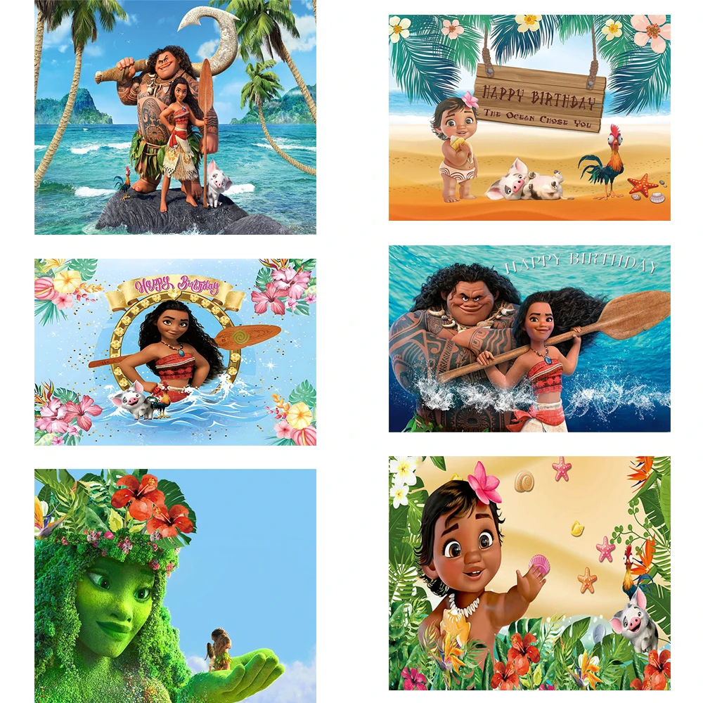 

NEW Disney Cartoon Moana Princess Theme Birthday Party Photography Decoration Background Custom Props Baby Shower Kid Girl Gift