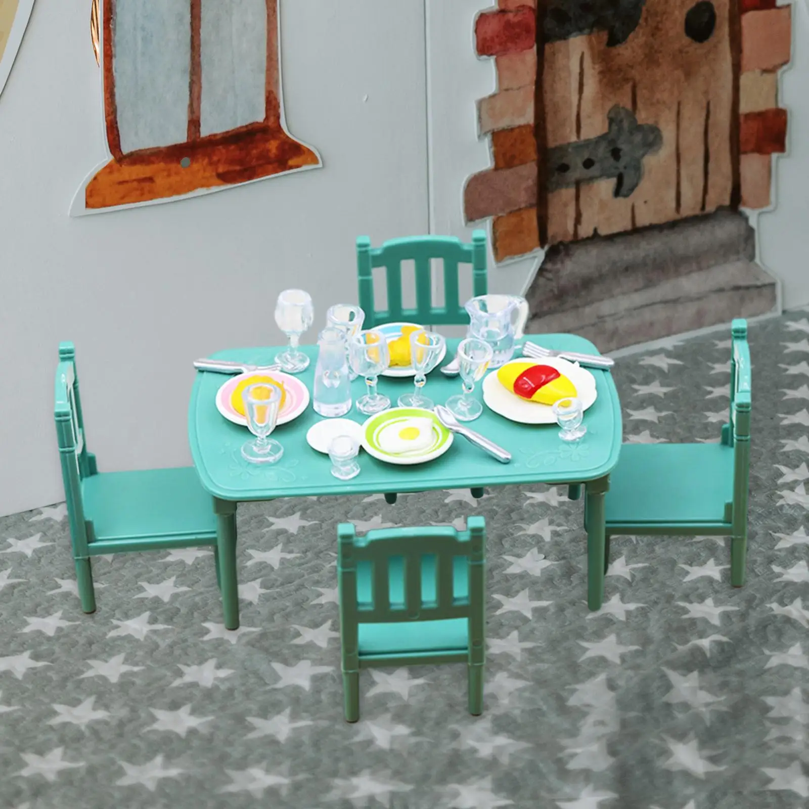 Conjunto de sala de jantar para casa de bonecas 1/12, presentes de feriado, conjunto de jogos de sala de jantar em miniatura