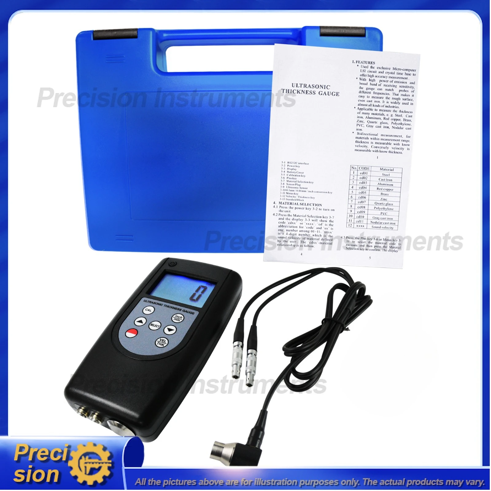 Digital Ultrasonic Thickness Gauge High Precision Micrometer with Microcomputer LSI for Steel Cast Iron Aluminum Measurement