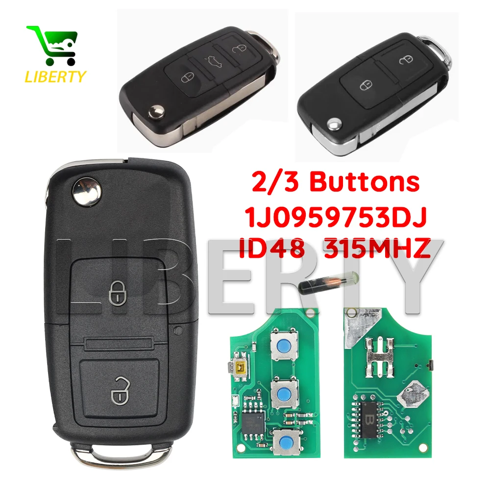 

Выкидной ключ-пульт Liberty 1J0959753DJ 1JO 959 753 DJ 315 МГц для VW Volkswagen GOLF PASSAT SHARAN SEAT LEON TOLEDO 1998-2006
