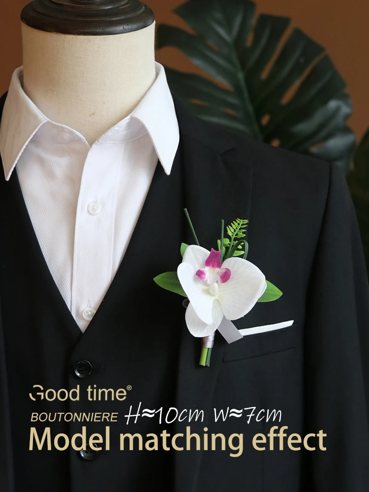 GT Wedding Boutonniere Wrist Corsage Bracelet Bridesmaid Men Corsage Red Silk Butterfly Orchid Marriage Prom Wedding